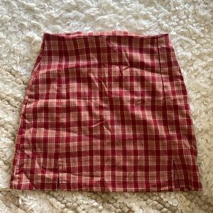Brandy Melville Red and Cream Plaid Top